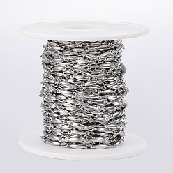 Stainless Steel Color 304 Stainless Steel Bar Link Chains, Soldered, with Spool, Stainless Steel Color, 11x2.5x2.2mm, about 32.8 Feet(10m)/roll