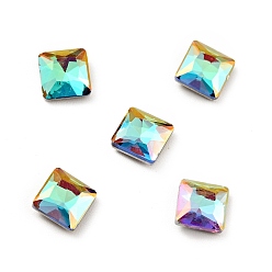 Heliotrope K9 Glass Rhinestone Cabochons, Flat Back & Back Plated, Faceted, Square, Heliotrope, 5x5x2mm