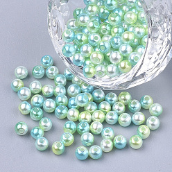 Green Yellow Rainbow ABS Plastic Imitation Pearl Beads, Gradient Mermaid Pearl Beads, Round, Green Yellow, 7.5~8x7~7.5mm, Hole: 1.6mm, about 2000pcs/500g