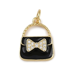 Фиолетовый Латунь эмаль подвески, сумочка с bowknot, с кубического циркония, реальный 18 k позолоченный, стойки покрытие, долговечный, без кадмия и без свинца, с целью перехода в кольце, фиолетовые, 16x12x2 мм, отверстие : 3 мм