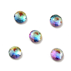 Heliotrope K9 Glass Rhinestone Cabochons, Flat Back & Back Plated, Faceted, Flat Round, Heliotrope, 4x2mm