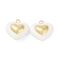 Белый Латунь эмаль подвески, сердце, стойки покрытие, долговечный, без кадмия и без свинца, реальный 18 k позолоченный, белые, 25.5x26x13 мм, отверстие : 3 мм