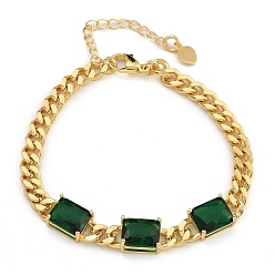 Зеленый Латунные браслеты, со стеклом, реальный 18 k позолоченный, прямоугольные, зелёные, 7-1/8 дюйм (18.2 см)