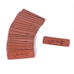 Cat Shape Imitation Leather Labels, Handmade Embossed Tag, with Holes, for DIY Jeans, Bags, Shoes, Hat Accessories, Rectangle with Word Handmade, Saddle Brown, Cat Pattern, 15x50mm