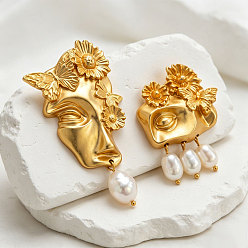 Golden Ohrstecker mit asymmetrischer Gesichtsskulptur aus einer Legierung, Ohrringe aus Plastikperlen, golden, 35 mm