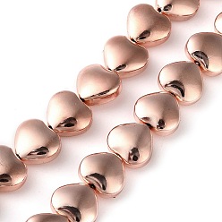 Светло-Золотое Покрытие Стеклянные бусины с гальваническим покрытием , сердце, свет позолоченные, 11x12.5x6 мм, отверстие : 1 мм, около 37 шт / нитка, 16.14'' (41 см)