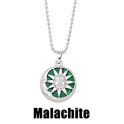 Malachite Sun and Moon Pendant Necklace with Crystal & Agate for Women - Elegant Lock Collar Chain