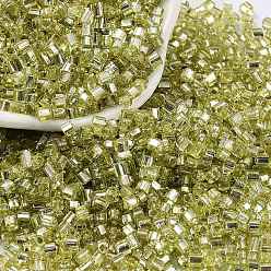 Yellow Green Glass Seed Beads, Silver Lined, Square, Yellow Green, 3~3.5x2.5~3x2.5~3mm, Hole: 1mm, about 10714pcs/pound