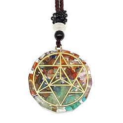 Звезда Ожерелья с подвесками из смешанных камней оргонит-чакра из натуральных и синтетических камней, ожерелье из нейлоновой нити для женщин, плоско-круглые, звезда, 25.59 дюйм (65 см)