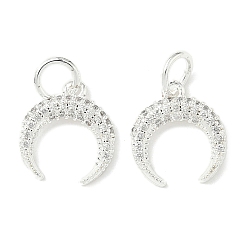 Серебро Латунные микро проложить кубического циркония подвески, прелести полумесяца, стойки покрытие, долговечный, с целью перехода в кольце, серебряные, 13.5x12x2 мм, отверстие : 4 мм