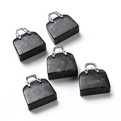 Яшма Камбаба Латунные подвески из натуральной яшмы камбаба, платина, пакет, 27.5x25x10 мм, отверстие : 6 мм