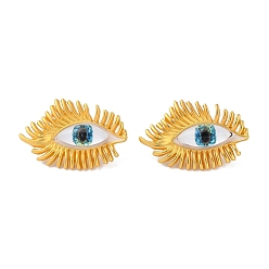 Deep Sky Blue Plastic Eyes Stud Earrings, Golden Alloy Earrings, Deep Sky Blue, 34.5x23mm