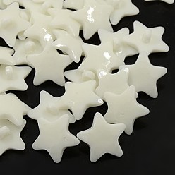 White Acrylic Shank Buttons, 1-Hole, Dyed, Faceted, Star, White, 22x3mm, Hole: 3mm
