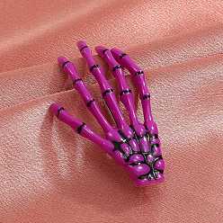 Magenta Acrylic Alligator Hair Clips, Gothic Halloween Skeleton Hand Hair Accessories for Women, with Iron Findings, Magenta, 70x40mm