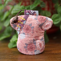Pink DIY Flower Pattern Cheongsam Shaped Keychain Holder Embroidery Starter Kit, including Cotton Fabric, Iron Needle, Cotton Threads, Pink, 100x100mm