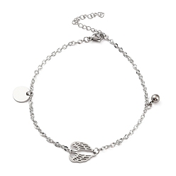 Stainless Steel Color 304 Stainless Steel Wing Link Anklet with Ball Charms for Women, Stainless Steel Color, 8-7/8~9-1/4 inch(22.5~23.5cm)