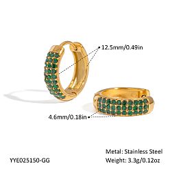 Настоящее золото 18K Крюк из нержавеющей стали серьги, с кубического циркония, реальный 18 k позолоченный, 12.5x4.6 мм