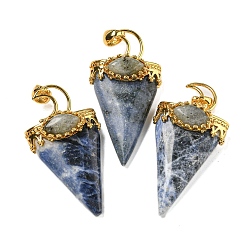 Содалитовое Натуральный содалита большие подвески, с латунной фурнитурой , треугольные, золотые, 53~58x28~29x16~18 мм, отверстие : 5x7 мм