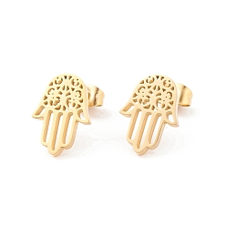 Golden 304 Stainless Steel Studs Earrings, Hand Shaped, for Women, Golden, 11x15mm, Pin: 0.8mm