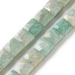 Amazonite Natural Amazonite Beads Strands, Faceted, Square, 9~11.5x9~12x5~7mm, Hole: 1.2mm, about 34~36pcs/strand, 14.96~15.63 inch(38~39.7cm)