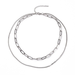 Нержавеющая Сталь Цвет Не тускнеет 304 двойные цепочки из нержавеющей стали многослойное ожерелье для женщин, цвет нержавеющей стали, 16.34 дюйм (41.5 см)
