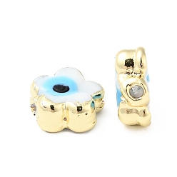 White Handmade Evil Eye Lampwork Beads, with Brass Findings, Cadmium Free & Lead Free, Flower, White, 12x11.5x5.5mm, Hole: 1.8mm
