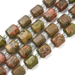 Унакит Природные Unakite бисер нитей, граненые, шестиугольник, 9.5~10.5x8~8.5x9~9.5 мм, отверстие : 1~1.2 мм, около 30 шт / нитка, 15.16''~15.94'' (38.5~40.5 см)