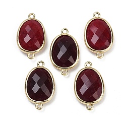 Белый Нефрит Подвески-фигурки из натурального окрашенного белого нефрита с огранкой, покрытие стойки латунные овальные звенья, золотые, темно-красный, 22.5~23x13.5~14x6 мм, отверстие : 1.4 мм