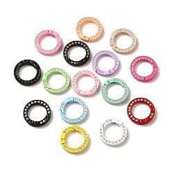 Mixed Color Spray Painted Alloy Crystal Rhinestone Spring Gate Rings, Flat Ring, Mixed Color, 25x4mm