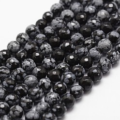 Snowflake Obsidian Natural Snowflake Obsidian Beads Strands, Faceted, Round, Black, 4mm, Hole: 1mm, about 96pcs/strand, 14.9 inch~15.1 inch