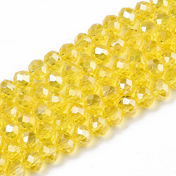 Gold Electroplate Glass Beads Strands, AB Color Plated, Faceted, Rondelle, Gold, 8x6mm, Hole: 1mm, about 72pcs/strand, 16.14 inch(41cm)