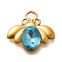 Синий Циркон 304 подвески из нержавеющей стали, со стразами, реальный 18 k позолоченный, ионное покрытие (ip), Пчелы, синий циркон, 17x19x4.5 мм, отверстие : 3.5x2 мм