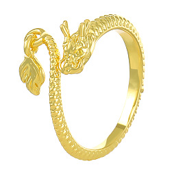 Golden Alloy Open Cuff Ring, Dragon, Golden, Inner Diameter: 16mm