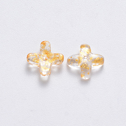 Clear Transparent Spray Painted Glass Beads, Clover, Clear, 8x8x3mm, Hole: 0.9mm