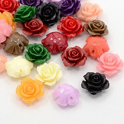 Mixed Color Synthetic Coral 3D Flower Rose Beads, Dyed, Mixed Color, 14x8mm, Hole: 1~1.4mm