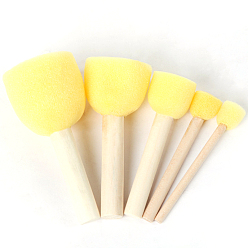 Yellow Cloth Pottery Sponge, with Wood Handle, Yellow, 8.3~10x1~5cm, 5pcs/set