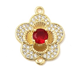 Настоящее золото 18K Латунные микропаве из прозрачных и красных кубических цирконий в виде цветка, соединительные подвески., долговечный, без кадмия и без свинца, стойки покрытие, реальный 18 k позолоченный, 23.5x19x5 мм, отверстие : 1.6 мм