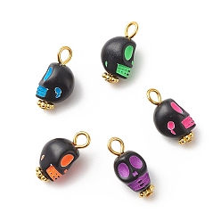Golden Skull Acrylic Pendants, with Alloy Findings, Mixed Color, Golden, 16x18x8mm, Hole: 2mm