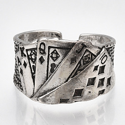 Antique Silver Alloy Cuff Finger Rings, Wide Band Rings, Poker, Antique Silver, US Size 9 3/4(19.5mm)