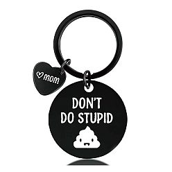Electrophoresis Black Flat Round with Phrase Stainless Steel Pendant Keychain, Mother's Day Gift Keychain, Electrophoresis Black, 1cm