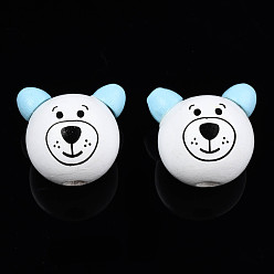 White Natural Wooden Beads, Bear, White, 27x26.5~28x23.5~25.5mm, Hole: 5mm