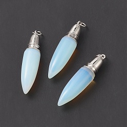 Opalite Opalite Big Pendants, with Jump Ring, Bullet Charms with Platinum Plated Brass Findings, 49.5~51x12mm, Hole: 6mm