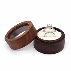 White Round Wood Couple Ring Storage Boxes, Wooden Wedding Ring Gift Case with Velvet Inside and Visible Window, for Wedding, Valentine's Day, White, 50x35mm