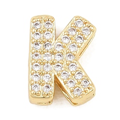 Letter K Латунные микропаве из прозрачного кубического циркония, долговечный, стойки покрытие, без свинца и без кадмия, реальный 18 k позолоченный, Письмо K, 12x9x4.5 мм, отверстие : 1.5x4.5 мм