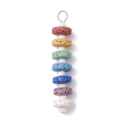 Lava Rock Chakra Natural Lava Rock Dyed Beaded Pendants, with White Glass Seed Beads, Disc Charms, Platinum, 43x8mm, Hole: 2.5mm
