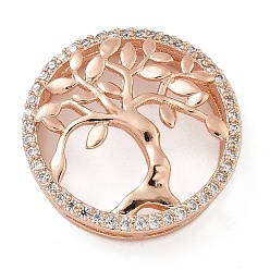 Розовое Золото Латунная стойка с микропаве из прозрачного кубического циркония, долговечный, без свинца и без кадмия, плоские круглые с деревом, розовое золото , 21x5.5 мм, отверстие : 6.5x1 мм