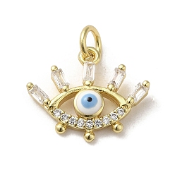 Clear Brass Micro Pave Cubic Zirconia Pendants, with Enamel and Glass, with Jump Ring, Real 18K Gold Plated, Evil Eye, Clear, 13x15.5x3.5mm, Hole: 3.2mm