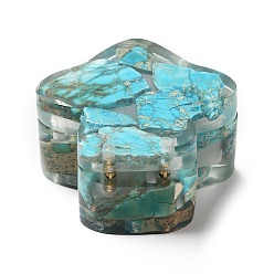 Mushroom Transparent Resin Gift Boxes, with Dyed Natural Imperial Jasper and Magnetic Clasps, Mushroom, 57x66.5x39mm