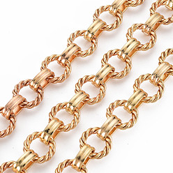 Real 18K Gold Plated Brass & Iron Twist Rope Ring and Oval Link Chains, with Spool, Unwelded, Real 18K Gold Plated, 12x2.5mm, 10.5x7x3.5mm, about 32.81 Feet(10m)/Roll