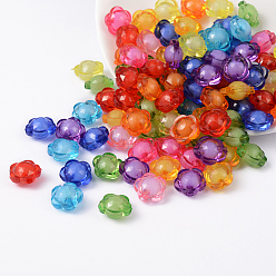 Mixed Color Transparent Acrylic Beads, Bead in Bead, Faceted, Flower, Mixed Color, 12x13x8mm, Hole: 2mm, about 1000pcs/500g